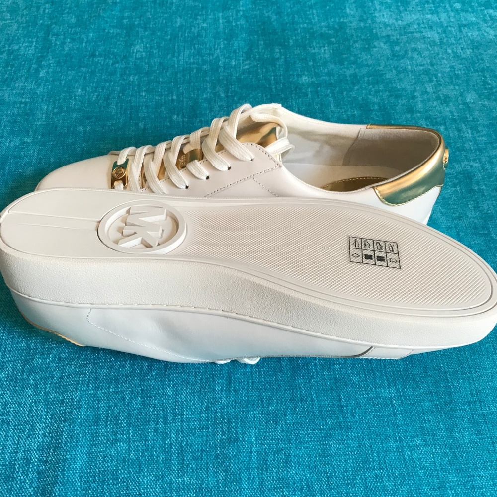 Michael Kors White & Gold Leather Sneakers Size 11 - Picture 6 of 7